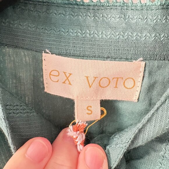 Ex Voto Sutton emerald green embroidered belted cotton maxidress women's small - Picture 3 of 11